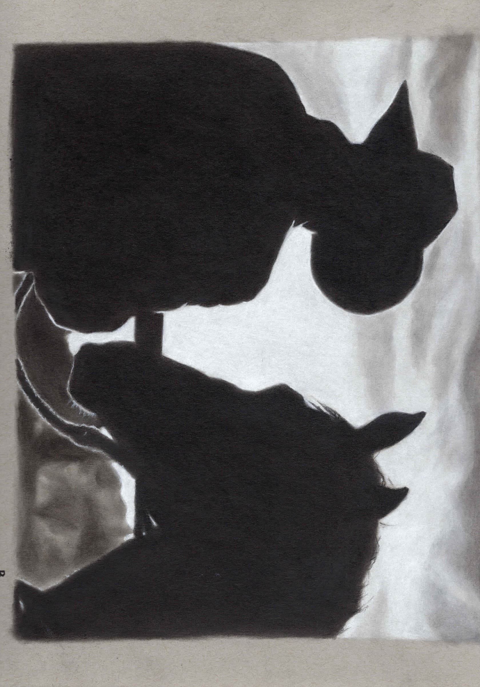 Cowboy Horse — Black and white charcoal on grey paper by Brett Parker