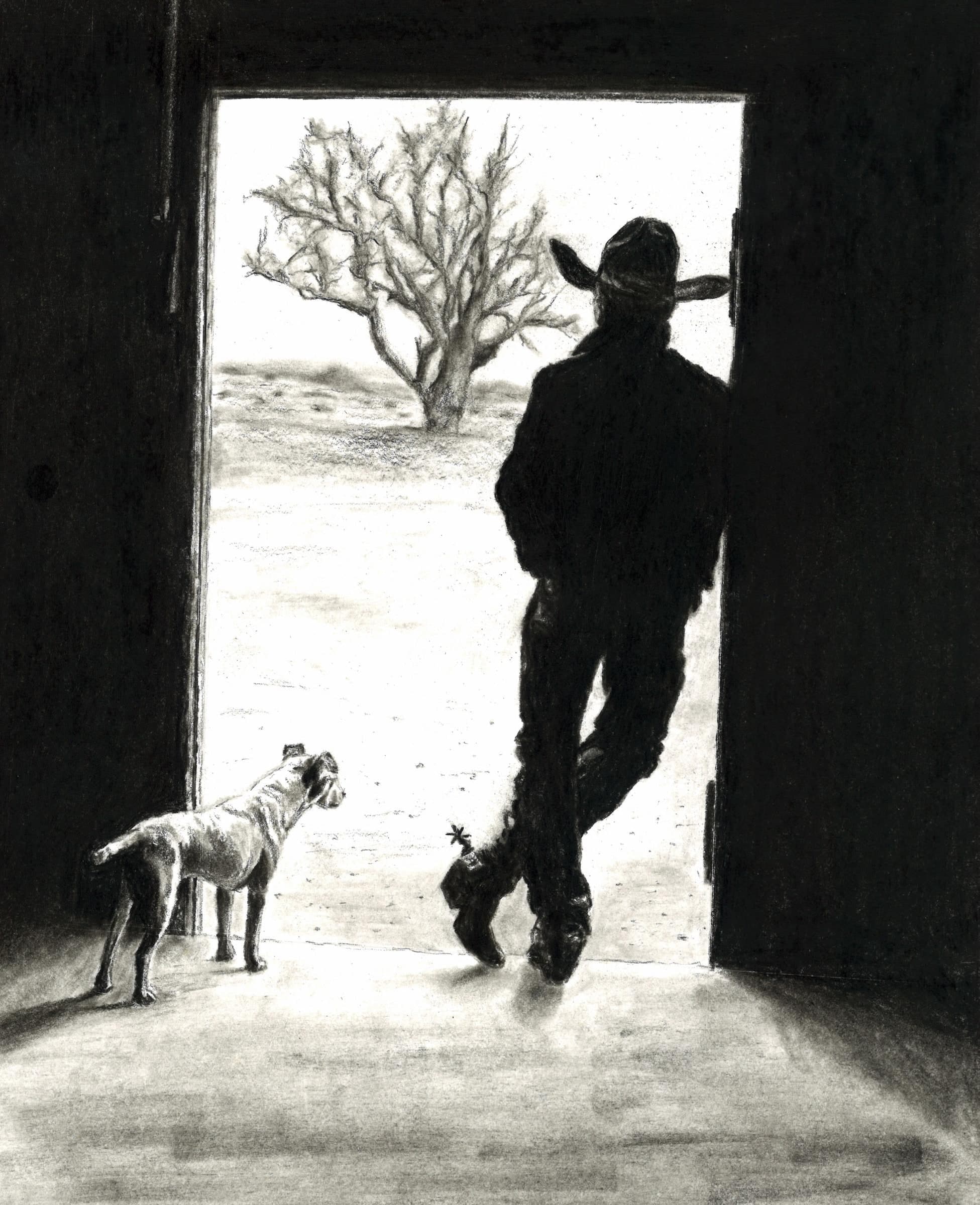 Days End — Black charcoal on white paper by Brett Parker