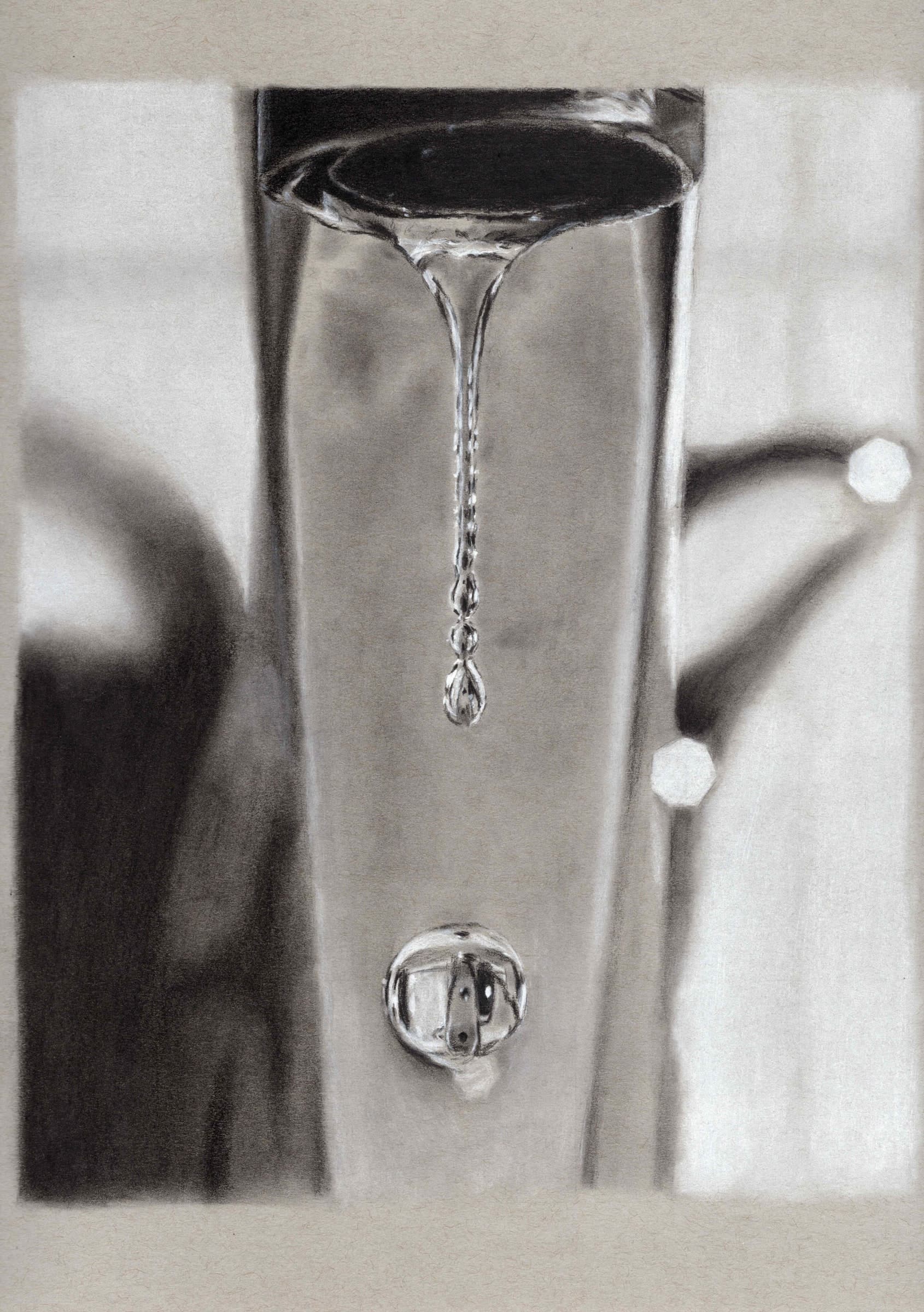 Faucet — Black and white charcoal on white paper by Brett Parker