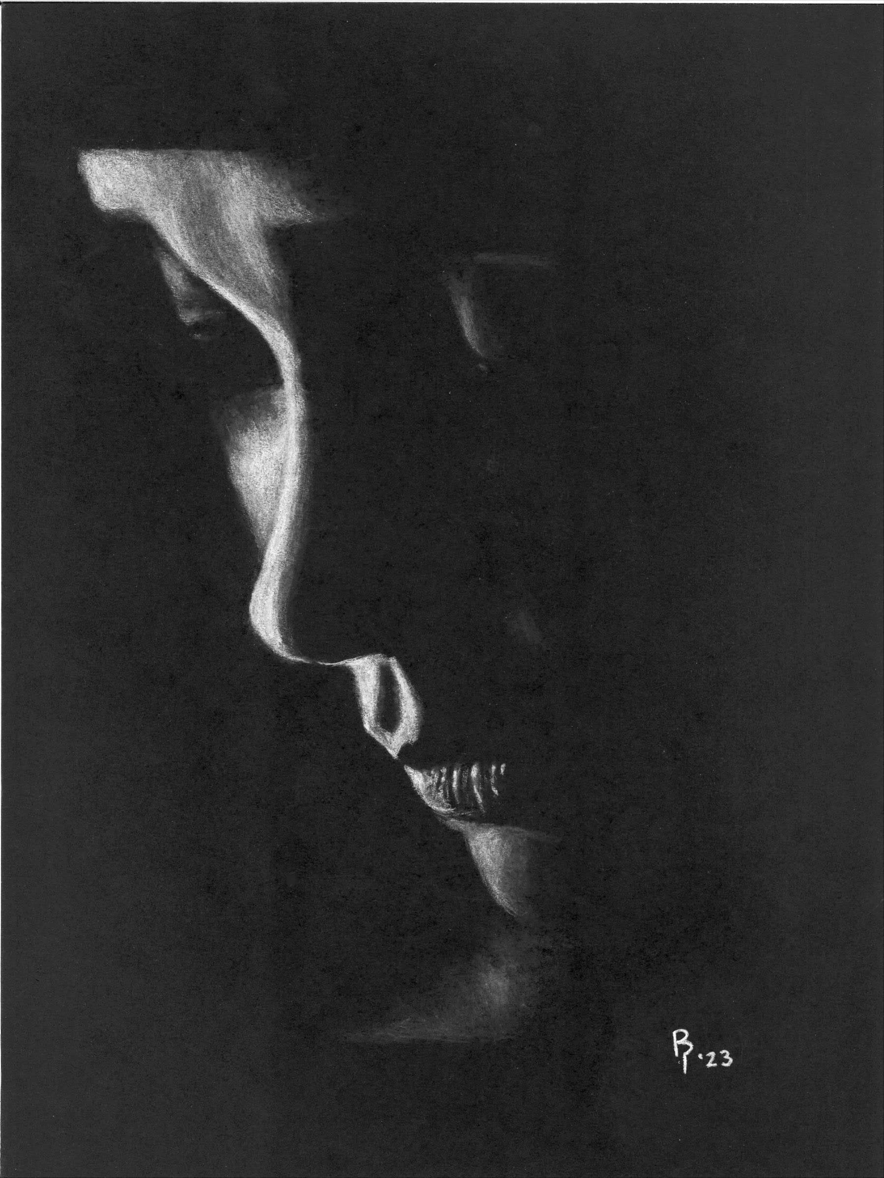 Melancholy — White charcoal on black card stock by Brett Parker