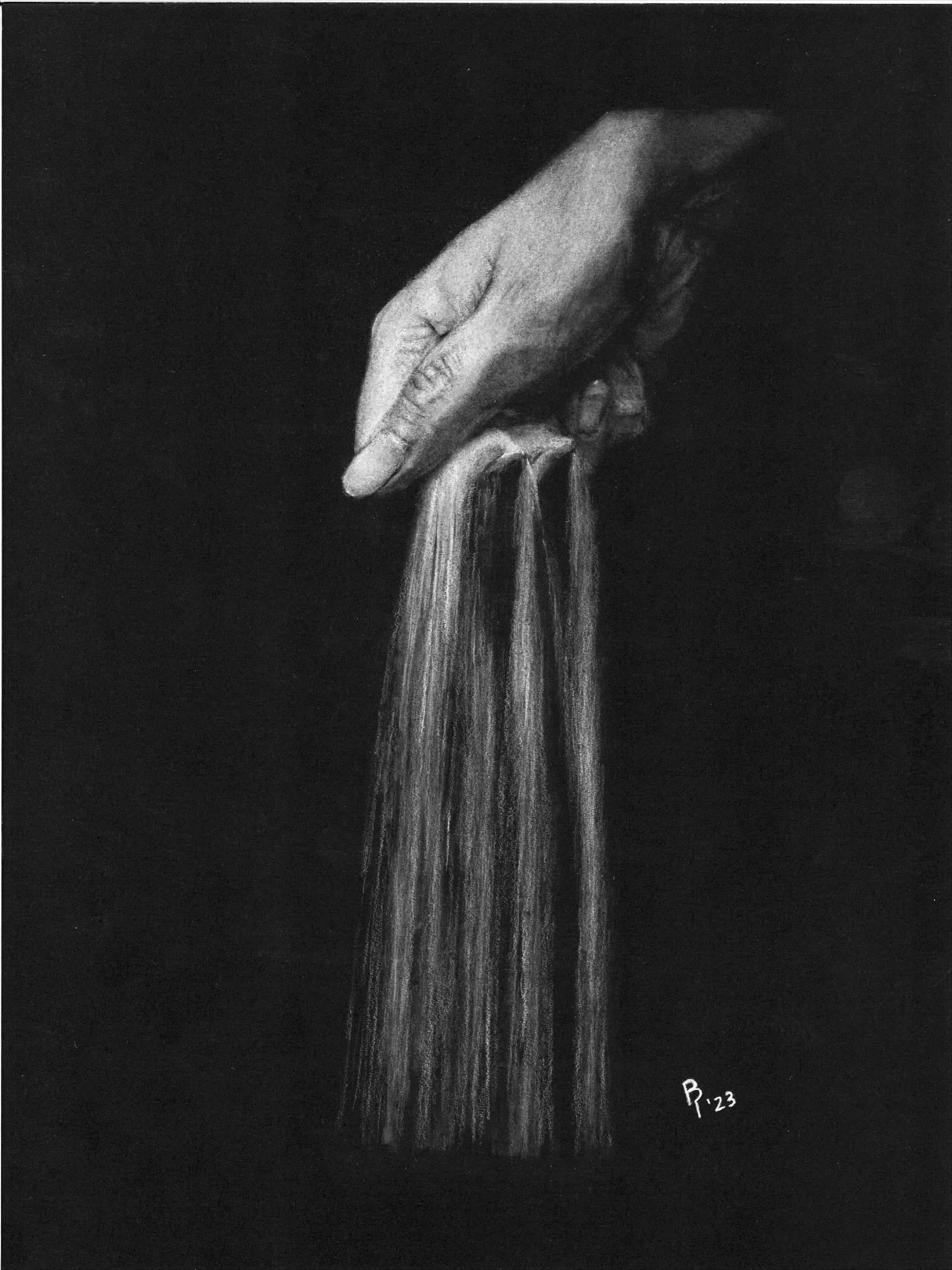 Sand — White charcoal on black card stock by Brett Parker